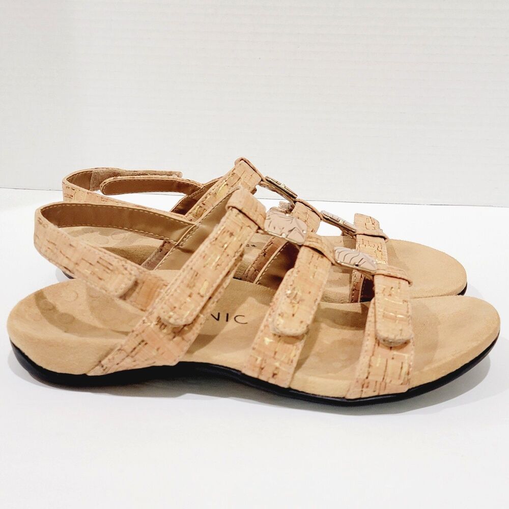 Vionic Rest Amber Sandals Womens Size 8 Tan Gold Cork Back Strap Flats Slingback - Picture 4 of 12
